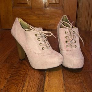 Baby pink suede booties